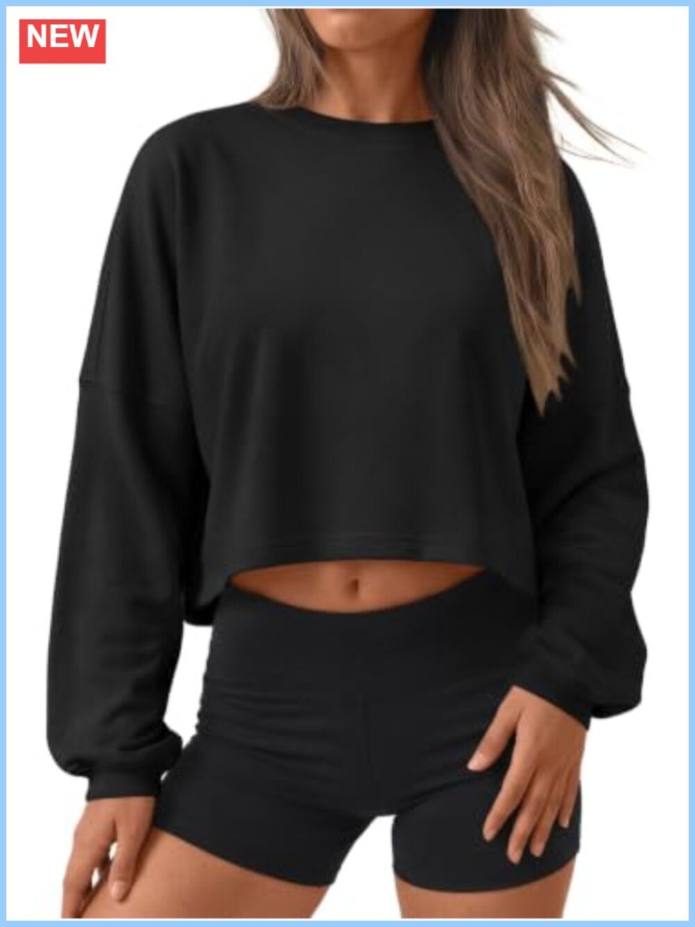 Cropped Crewneck Sweatshirt Long Sleeve Loose Fit Pullover